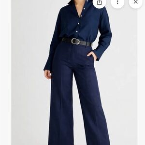J. Crew Navy Linen Wide Leg Pants Size 12